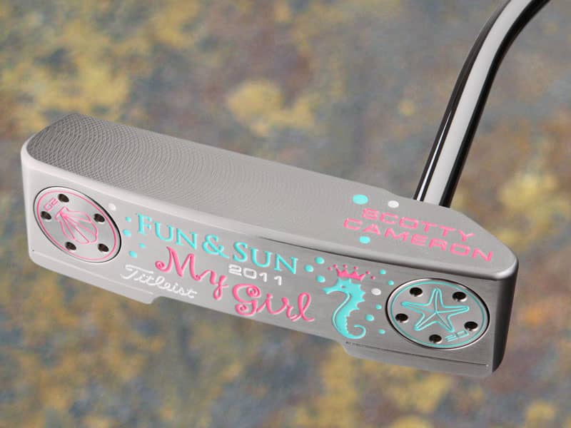 Drawing inspiration from a summertime of fun on the beach with his girls, Scotty gave his 10th My Girl Special Release putter a breezy vibe with playful seaside imagery of a crowned sea horse, floating sea bubbles, and engraved shell and starfish sole weights.